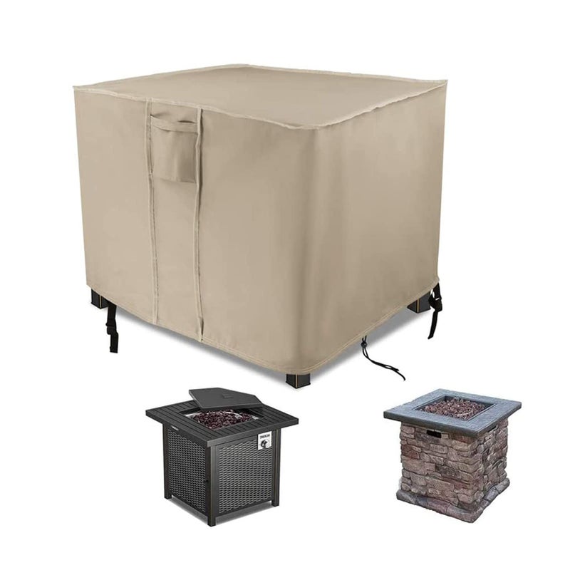 POMER Fire Pit Cover, 30 inch Square Outdoor Gas Fireplace Cover Beige Waterproof Firepit Covers for Propane Fire Pit Table - 30x30x25 inch - Image 1